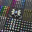 15 Sheets Face Gems Jewels Stick on Eye Body, Self Adhesive Rhinestones Stickers Rainbow Crystal Face Gems Jewels for Decorations Crafts Nail Makeup in 3 Size 15 Colors