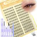 Natural Lash Clusters Kit 8-12MM Short Cluster Eyelash Extensions Kit Clear Band Cluster Lashes Wispy Eyelash Clusters CC-Curly Fluffy Individual Lashes with Lash Bond and Seal for Easy Application