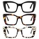 kunchu 3 Pack Reading Glasses for Women Oprah Style Oversized Square Reading Glasses Blue Light Blocking Spring Hinge Readers（MIX, 2.25X）