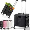 Folding Utility Cart Rolling Crate Handcart Shopping Trolley, Black
Lockable Collapsible Tool Box with Lid, Rolling Crate With Wheels for Grocery, Travel, Garden, Shop, Office, Luggage, Teacher