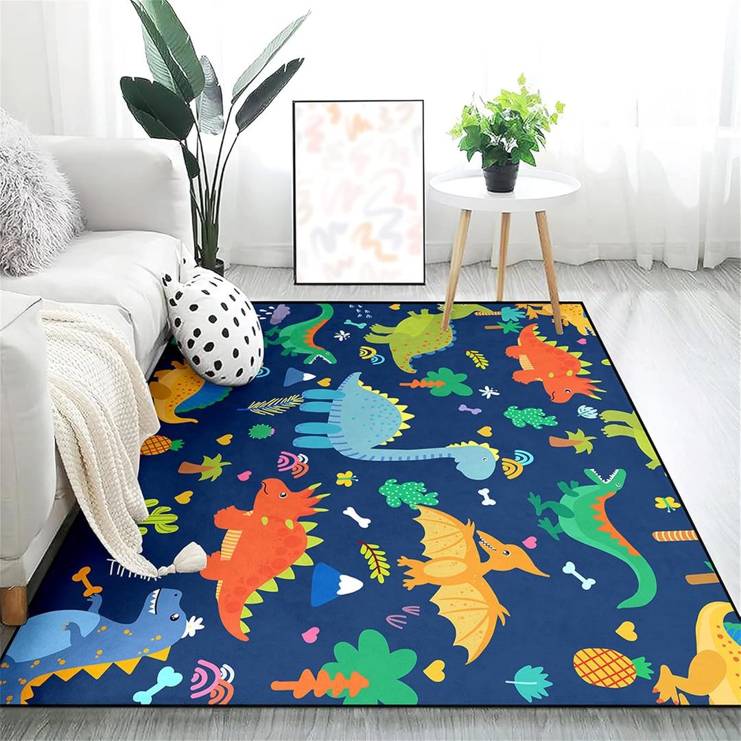 Cartoon Dinosaurs Area Rugs for Kids Blue Lovely Animal Patterns Carpet Dinosaur Rugs for Boys Bedroom Living Dinning Room Bedroom Kitchen Playing Room, 4'5''6' (Gamesb-08-01)