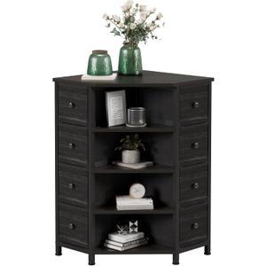 LUMTOK 8 Drawers Corner Dresser with Storage Fabric Drawers and Open Shelves for Small SpaceBedroomEntrywayLiving Room (Black Wood Veins), 19.7"D x 19.7"W x 29.5"H