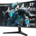 KOORUI Curved 27 Inch Gaming Monitor, Full HD 1080p R1500 180Hz VA Computer Monitor, 99% sRGB, Built-in Adaptive Sync, 1 x Display Port 1.2 & 2 x HDMI 2.0, Eye Care, VESA Compatible, Black 27E6CA