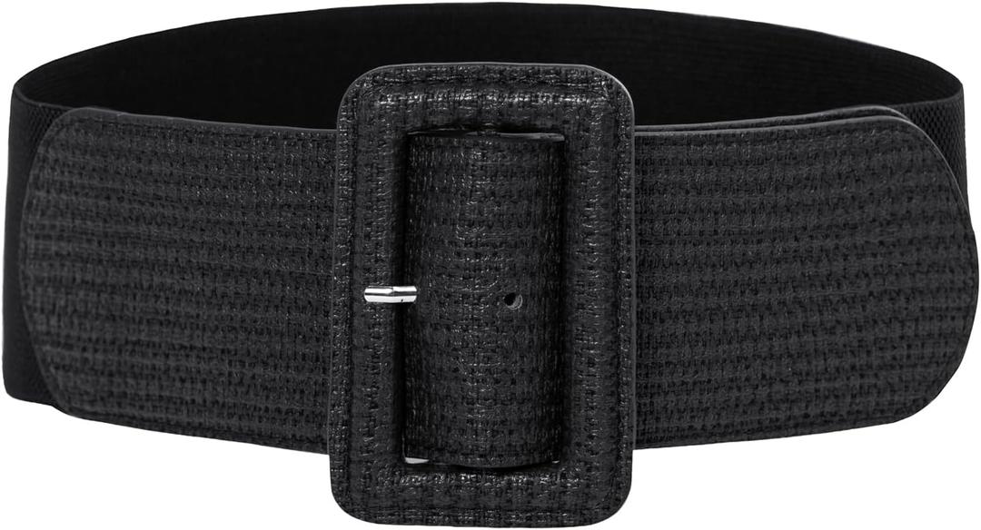 GRACE KARIN Women's Stretchy Belt 1950s 3 Inch Wide Elastic Belts (Medium, Retro-black)