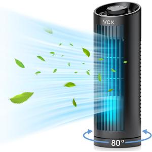 VCK Tower Fan, 80 Oscillating Fan with 3 Speeds, Fast Cooling, Quiet Operation, 13 Inch Portable Desk Fan, Personal Small Bladeless Fan for Bedroom Home Office Desktop (13 inch TF004)