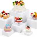 Leinuosen 6 Pcs Clear Acrylic Buffet Risers Stands for Food Display Cubes Box, 3 to 8 Inch Square Catering Table Dessert Decor for Wedding Brunch Setup Party Jewelry Collectible, Hollow Bottom (White)