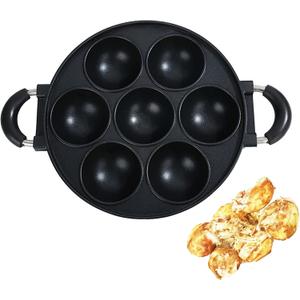 Japan large aperture takoyaki pan,cake mold baking pan,making masa (rice pancake),fry eggs,Poffertjes pan,Appam pan,Banh khot pan,Masa pan,cupcake pan,takoyaki maker,Nonstick,0.95kg(7 Hole) (Without cover)