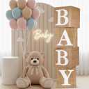 RUBFAC Burlap Print Baby Boxes with Letters for Baby Shower, 4pcs Rustic Farmhouse Style Boho Balloon Boxes with Burlap Grain for Birthday Gender Reveal Decoration Backdrop Photo Props