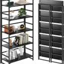BHG Vintage Multifunctional Folding Bookshelf, No-Assembly Plant Stand Storage Rack Shelves for Home Office (All Black, 5-Tier)