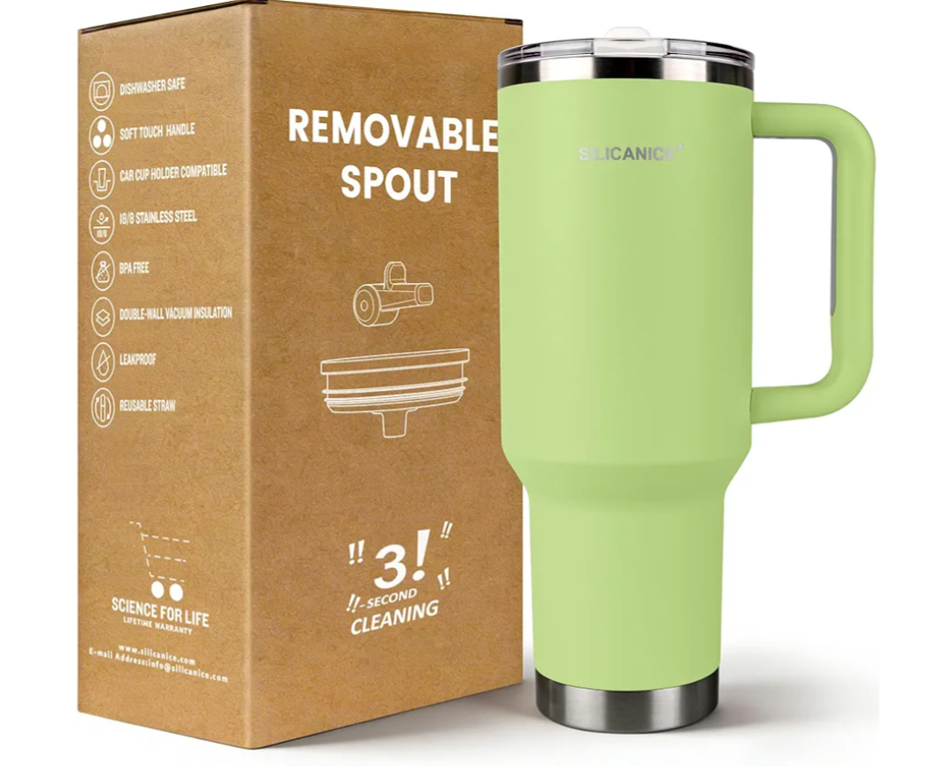 40oz Tumbler with handle & Removable Drinking Spout, 100% Leakproof, Reusable insulated Stainless Steel Water Bottle - Durable Base & Lid, Fits in Cup Holder, Travel/Gym/Office- Key Lime