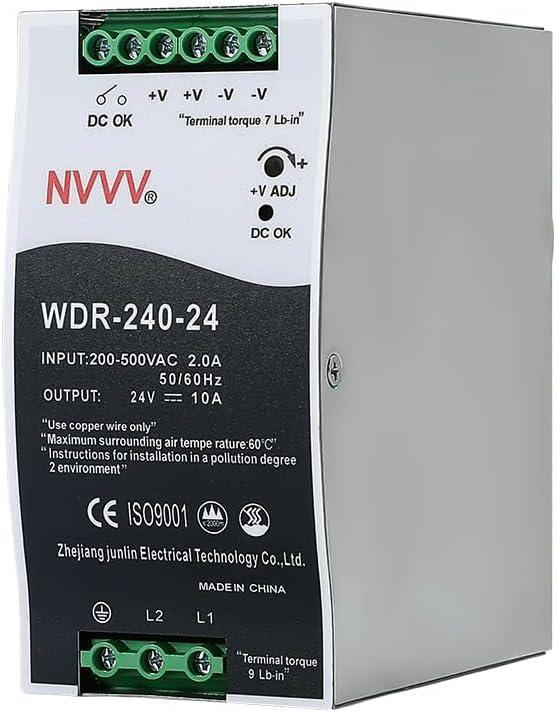 WDR-240-24 24V, Input:180~550VAC,Output:24VDC 10A, 240W Industrial DIN Rail Power Supply AC to DC Converter (24V 10A 240W)