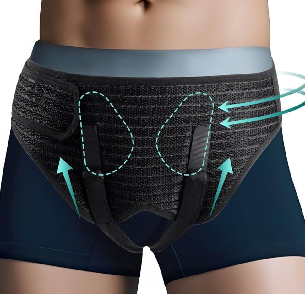Hernia Belt for Men Inguinal, Groin Support Brace with 4 Removable Silicone Compression Pads, Bilateral Hernia Truss for Pre/Post Surgery Pain Relief, Adjustable Waist Guard with Breathable Fabric & Skin-Friendly Lining, Easy to Wear, L