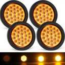 Partsam 4x 4 Inch Round Amber Strobe Lights 24 LED Trailer Truck Stop Turn Tail Light With Strobe and Solid Flash Mode Rubber Grommet 3-Prong Wire Pigtails, Amber Lens