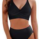 Blooming Jelly High Waisted Bikini Sets for Women Two Piece Swimsuits Color Block Swim Suits 2025 (Large, Black)