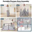 Baby Playpen Portable, Pre-Assembled Play Pen 71x79 Large Foldable Playpen for Babies and Toddlers, Sturdy and Safe Toddler Play Yard Indoor Outdoor with Carry Bag,Grey with White