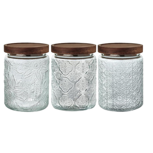 24 OZ Airtight Glass Storage Jar with Bamboo Lid - Vintage Glass Jar Vintage Food Containers Canisters Set for Kitchen Counter & Pantry - Ideal for Sugar, Flour, Coffee, Tea, Candy, Oats -2 Pack ((24oz)Sunflower+Begonia)