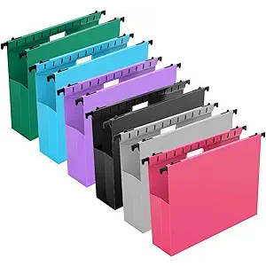Extra Capacity Plastic Hanging File Folders,12 Pack Reinforced Expanding Hang Folder Letter Size,Accordian Pocket,Heavy Duty 2 Inch Expansion,Hanging Folder Organizer for Office Home,Assorted Colors