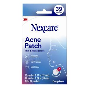 Nexcare Thin and Transparent Acne Patch, Skin Cover Absorbs Pus and Oil from Clogged Pores, made with hydrocolloid, tab allows for easy removal from liner - 39 Pimple Patches