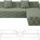 ZNSAYOTX Stretch Sectional Couch Covers New-Rectangle Texture, Thick Slipcovers with Elastic Bottom for L Shape Sectional Sofa, 2 Pcs Pet Friendly Universal Protector for(Chaise or Sofa), Army Green