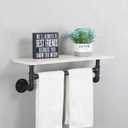 MBQQ Black & White Shelving Bathroom Pipe Shelves with Towel Bar Over Toilet, 24 inch Pine Wood Floating Shelves for Wall Mounted Bedroom,Kitchen, Farmhouse, Living Room