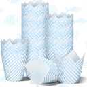 Rtteri 200 Pcs Blue Striped Coastal Tulip Cupcake Liners Blue and White Square Striped Cupcake Liners Summer Party Decor Wrappers for Under the Sea Beach Bridal Baby Shower Wedding Birthday Supplies