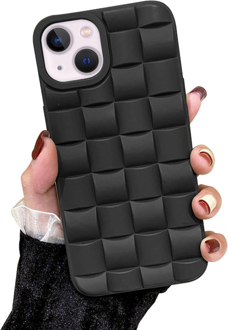 Ginkgonut Compatible with iPhone 13 Case or iPhone 14 Case for Women/Girls, Cute 3D Laid Desgin Soft Silicone Shockproof Raised Bumper Corners Case for iPhone 13 / iPhone 14（Black）