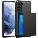 SZSSZSM Wallet for Samsung Galaxy S21 Case with Card Holder Dual Layer Military Grade Protective Shockproof Hidden Card Slot Slim Fit Phone Cover - Black