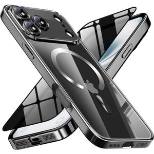 Magnetic for iPhone 17 Pro Max Case with Privacy Screen Protector & Full Camera Cover,[Non-Yellowing] Shockproof Clear Phone Case Compatible with MagSafe Women Girls for iPhone 17 ProMax,Black