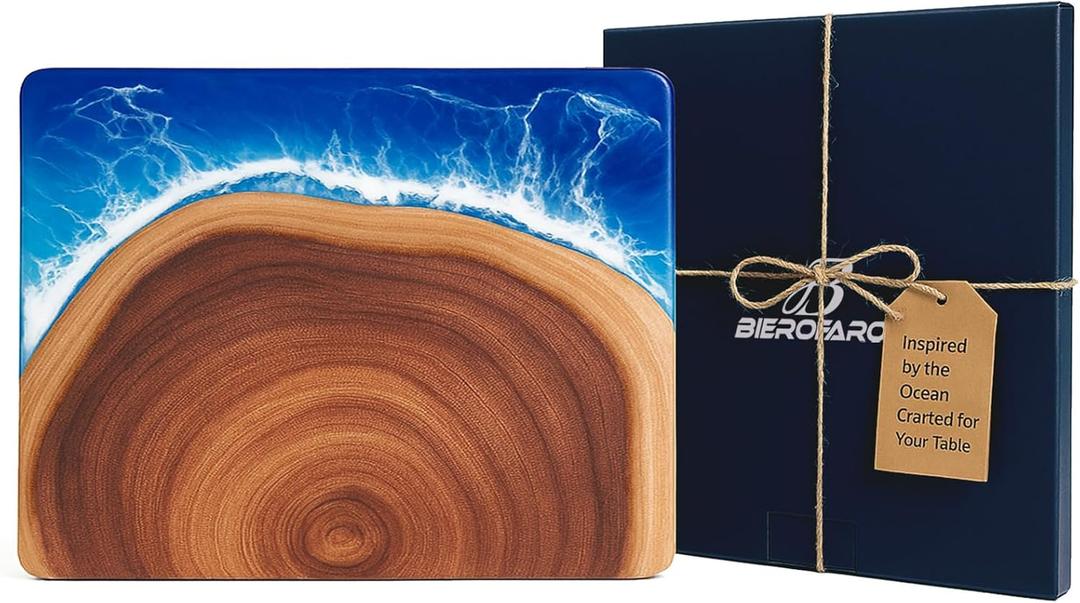 Ocean Cutting Board, Blue Ocean Wave Resin And Acacia Wood Board, Charcuterie Serving Tray, Wooden Platter, Cheese Board, Coastal Decor, Beach Home Gift, Handmade Kitchen Gift