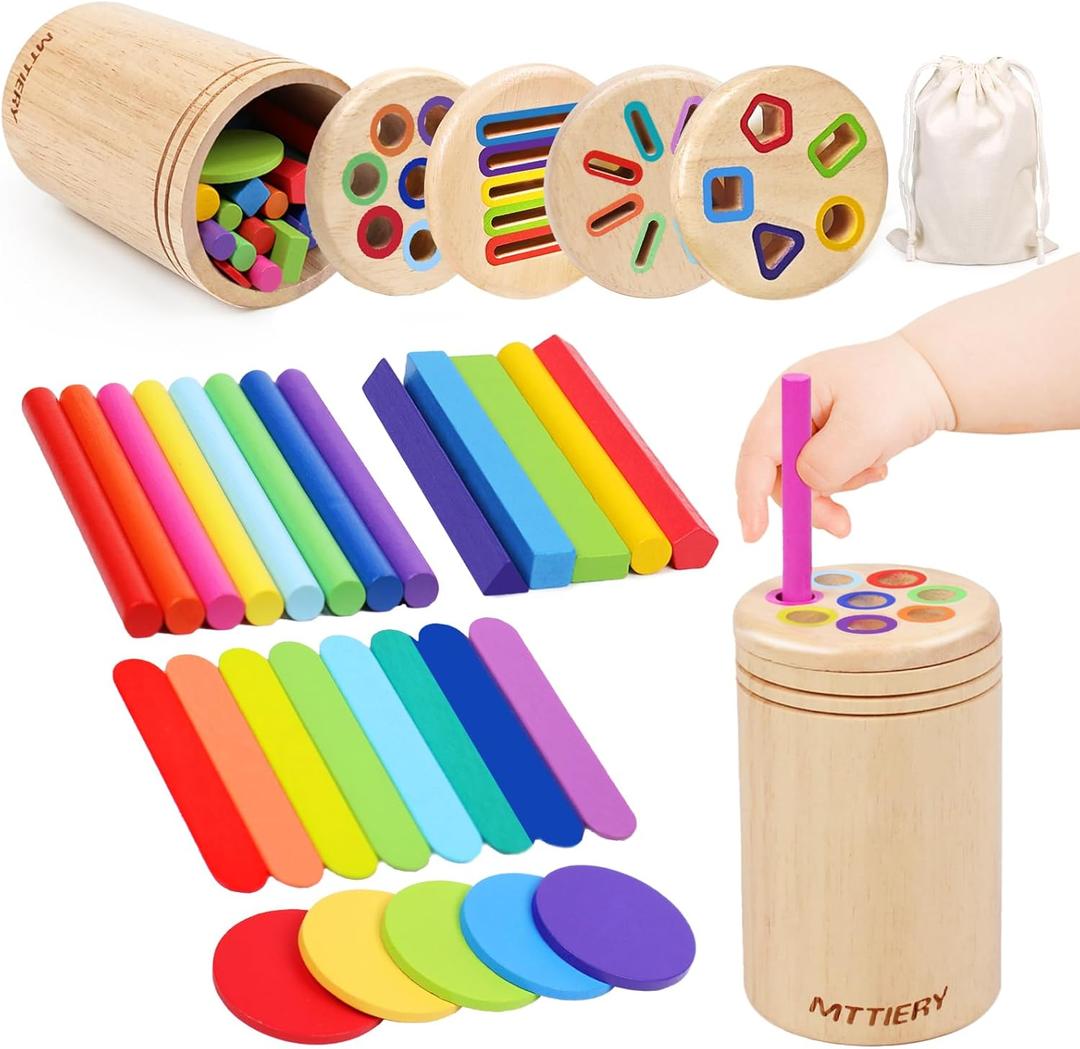 4 in 1 Montessori Toys for 2 3 4 Year Old, Wooden Color Sorting Toys for Toddlers 1-3, Preschool Learning Activities Fine Motor Matching Games, 18 Month Old Baby Boys Girls Gifts