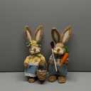 DR.DUDU Set of 2 Easter Decorations 13" Bunny Figurines Tabletop Spring Decor, Rustic Straw Bunny Couple with Carrot, Sisal Rabbit Statues Ornaments for Table Home Office Kitchen Farmhouse