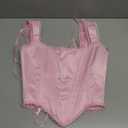 Women's Lustrous Satin Corset, Vintage Square Neck Lace Trim Bustier Crop Tops, Renaissance Fairy Outfits (00-0, Pink)