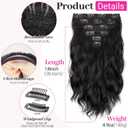 KooKaStyle 14 Inch Clip in Hair Extensions, 6 Pieces Short Hair Extensions,Wavy Synthetic Hairpieces Invisible Lace Weft, Natural Looking Lightweight Thick Hair Pieces for Women Daily Wear, Black