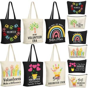 Yaomiao 12 Pcs Volunteer Appreciation Gifts Bulk for Women Volunteer Tote and Cosmetic Bags Set Funny Canvas Reusable Grocery Bag with Zipper Makeup Bag for Holiday Thank You Gifts, Church, Group