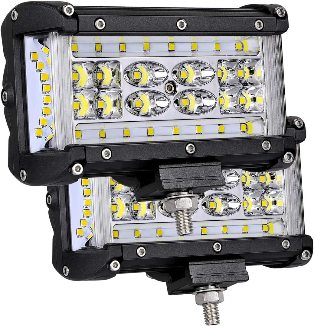 Side Shooter LED Pod Lights, Muto-Beam 2PCS 5Inch Quad Row Light Bars LED Fog Lights Off Road Driving Lighting Spot Flood Combo Light Work Lights for Truck UTV ATV SUV Boat Tractor (White)