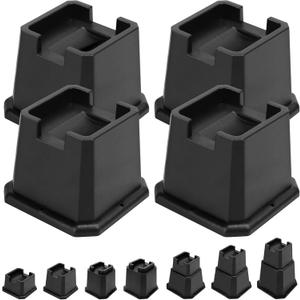 shouwuhho Bed Risers 3 inch, Furniture Risers Elevation in Heights 3 Inch Heavy Duty, Bed Lift Risers for Caster Wheels or Posts of Bed Table Couch, Support up to 6000 lbs, Black, 4 Pack