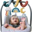 Itzy Ritzy Spiral Car Seat & Stroller Activity Toy - Stroller & Car Seat Toys for Ages 0 Months and Up - Hanging Toys Include Clinking Rings, Mirror and Textured Ribbons (Rainbow)