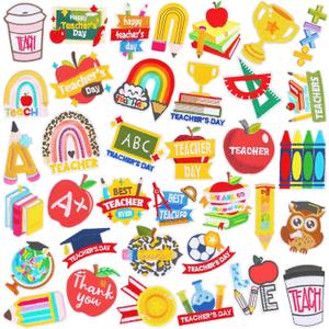 AUGSUN 36pcs Teacher Iron on Patches Graduation Teacher Appreciation Embroidered Sew Applique Repair Patch Back to School for Teacher Student Clothing Dress Backpack Hat Decorations