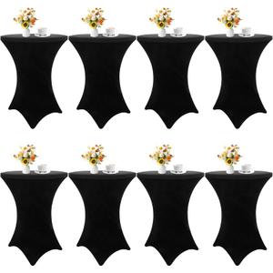 HAISIWLKJ 8 Pack Cocktail Table Covers 32x43 Inch Fitted Stretch Spandex Square Corners Black Table Cover High Top Cocktail Round Tablecloth for Party, Wedding, Birthday, Banquet (Black)