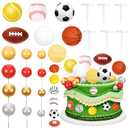 Taiyin 31 Pcs Sports Cake Toppers Sports Cake Decorations Football Basketball Soccer Ball Tennis Volleyball Baseball Cupcake Toppers for Men Themed Birthday Party Supplies Decor