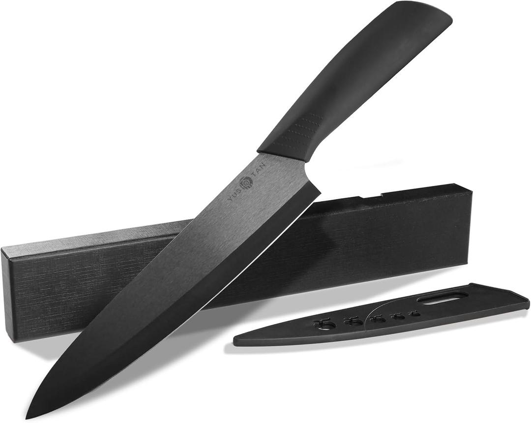 Ceramic Chef Knife-8" Ceramic Knife with Sharp Ceramic Blade,with Cover and Box-Versatile Kitchen Chef's Tool for Cutting, Slicing, Dicing, Chopping-Ideal for Vegetables and Fruits (Black)