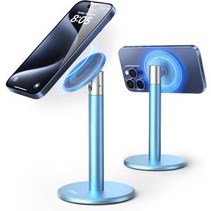 Nulaxy Magnetic Fully Aluminum Phone Stand, 360 Rotating Cell Phone Stand for Desk with Metal Ring, Adjustable Phone Holder Compatible with Phone 17 16 15 14 13 Pro and MagSafe Case, Blue