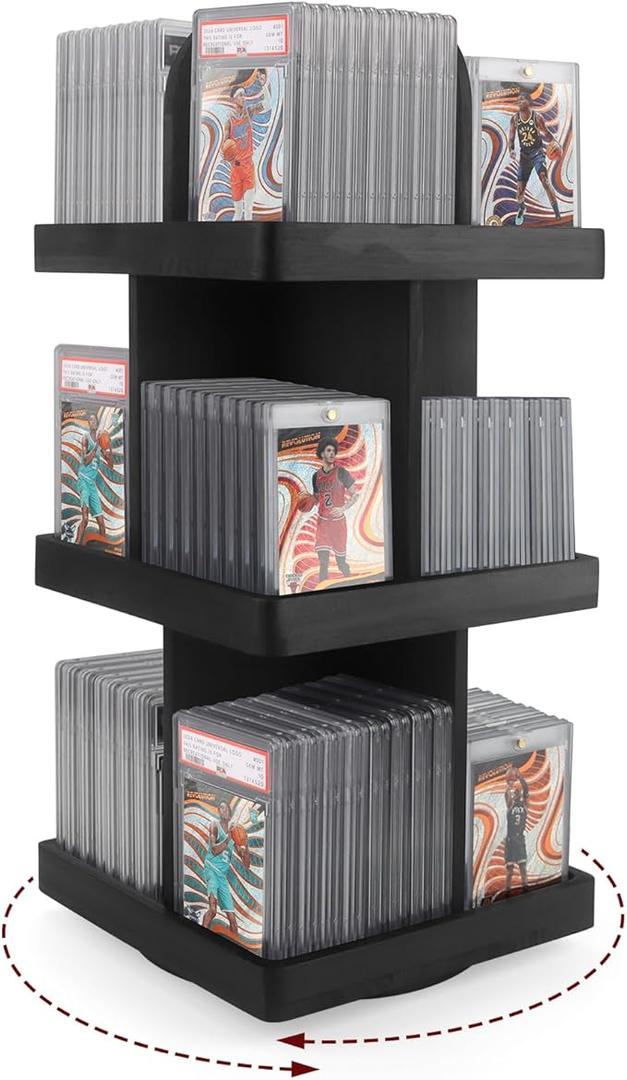 GIASSVIO 360° Rotating 3Layer Trading Card Display Stand – 12 Compartment Shelf for Holds 120+ PSA/CGC/PGS Slab Cards, Sports Game Graded Card Display Storage, Desktop Collector Showcase & Storage