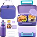 JXXM Bento Lunch Box for Kids With 8oz Thermo, Leakproof Bento Box with with 2 Compartments, Insulated Bottle, Lunch Bag, BPA Free Dishwasher Safe for School Girls Boys (Purple)