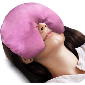 Atsuwell Sinus Mask, Warm Cold Compress Eye Mask for Dry Eyes, Weighted Eye Pillow Microwavable Face Heating Pad for Soothing Sinus Pressure and Relaxation, Pink