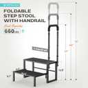 2-Step RV Steps with Handrail, Heavy Duty Anti-Slip Folding Stairs
