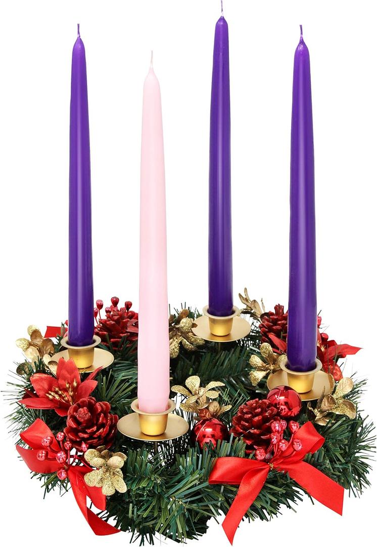 Christmas Advent Wreath - Red Berry Season Centerpiece Decor - Advent Candle and X-mas Candles Decorations