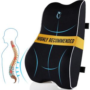 CompuClever Lumbar Support Pillow for Office Chair & Car Seat, Ergonomic Memory Foam Back Cushion with Dual Adjustable Straps, Breathable Mesh, Support for Long Sitting, Work, Driving & Gaming