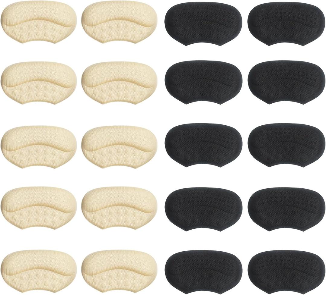 2 x 10 Pairs Heel Pads for Shoes, Soft Elastic Foam Shoe Heel Pad to Prevent Heel Chafing, Heel Grips for Sneakers and Boots Shoes Too Big, Beige and Black
