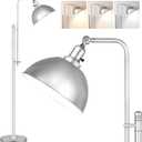 PARTPHONER Industrial Floor Lamp Adjustable, Farmhouse Reading Lamp in Silver Finish Modern Standing Lamp with Remote Control Metal Shade for Living Room Bedroom Study Room Office Hotel